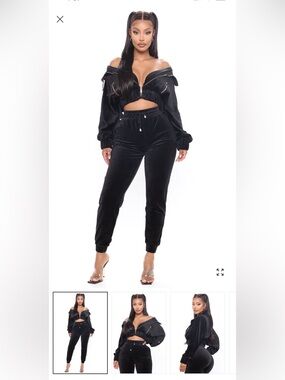 Velvet Drawstring Jogger Pants - Black